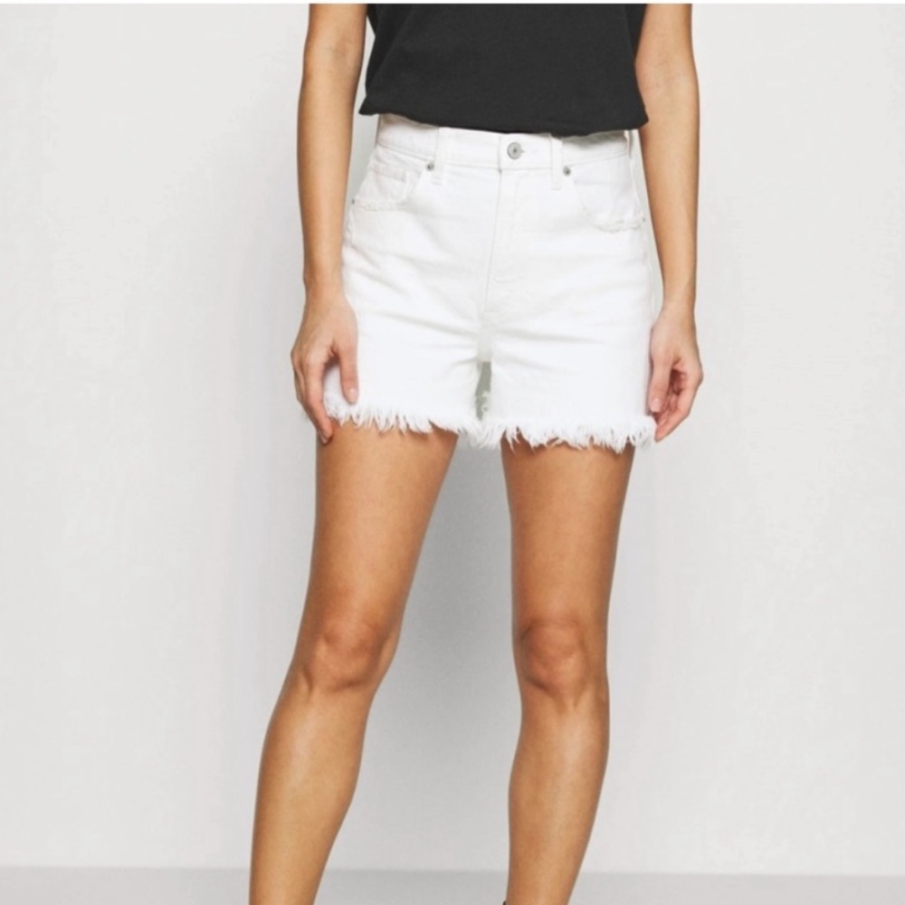 Abercrombie & Fitch High-Rise 4" Denim Frayed Raw Hem Shorts White Cut-Off 29/8